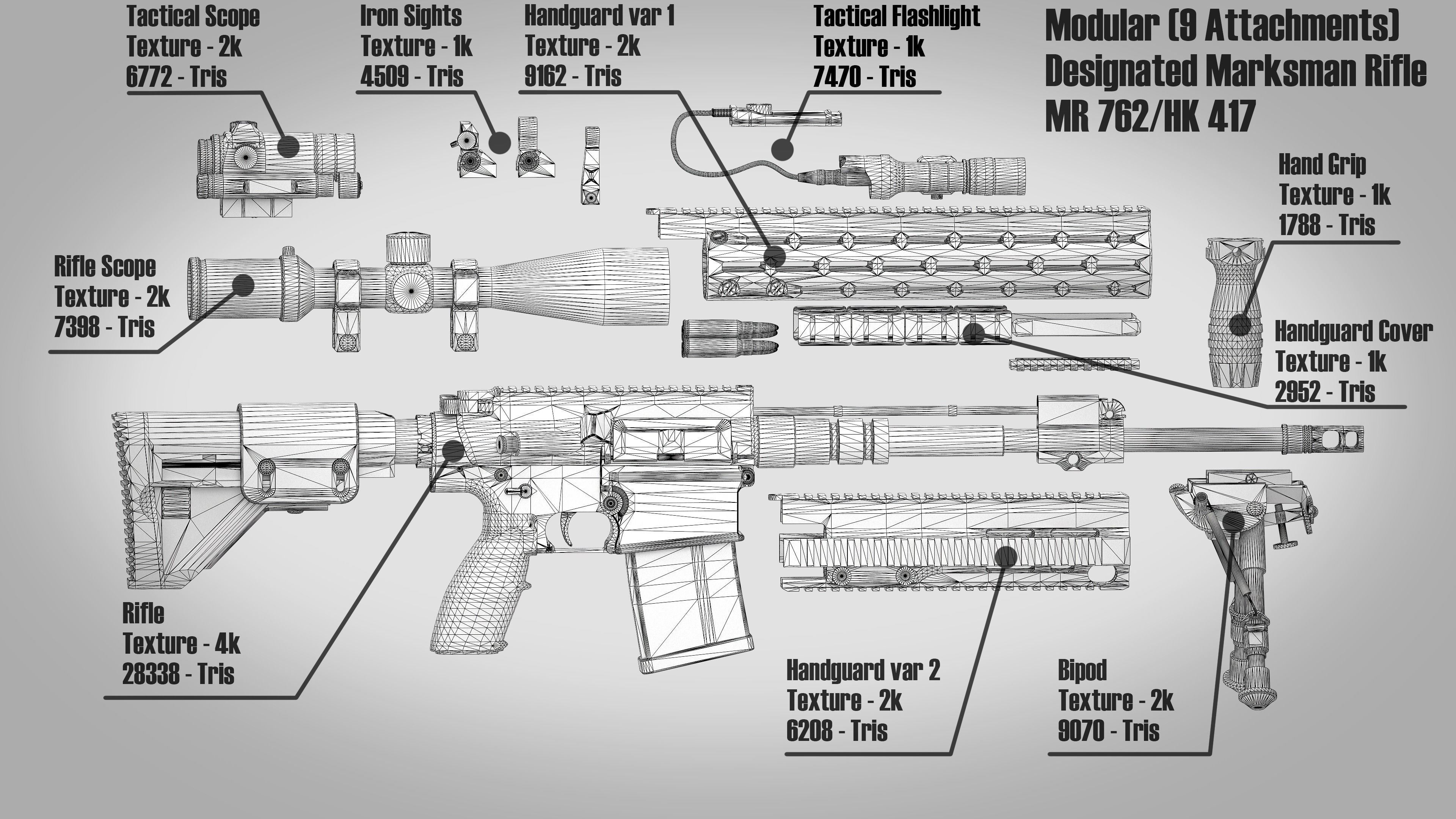 MR 762 Modular Designated Marksman Rifle Low-poly 3D model_1