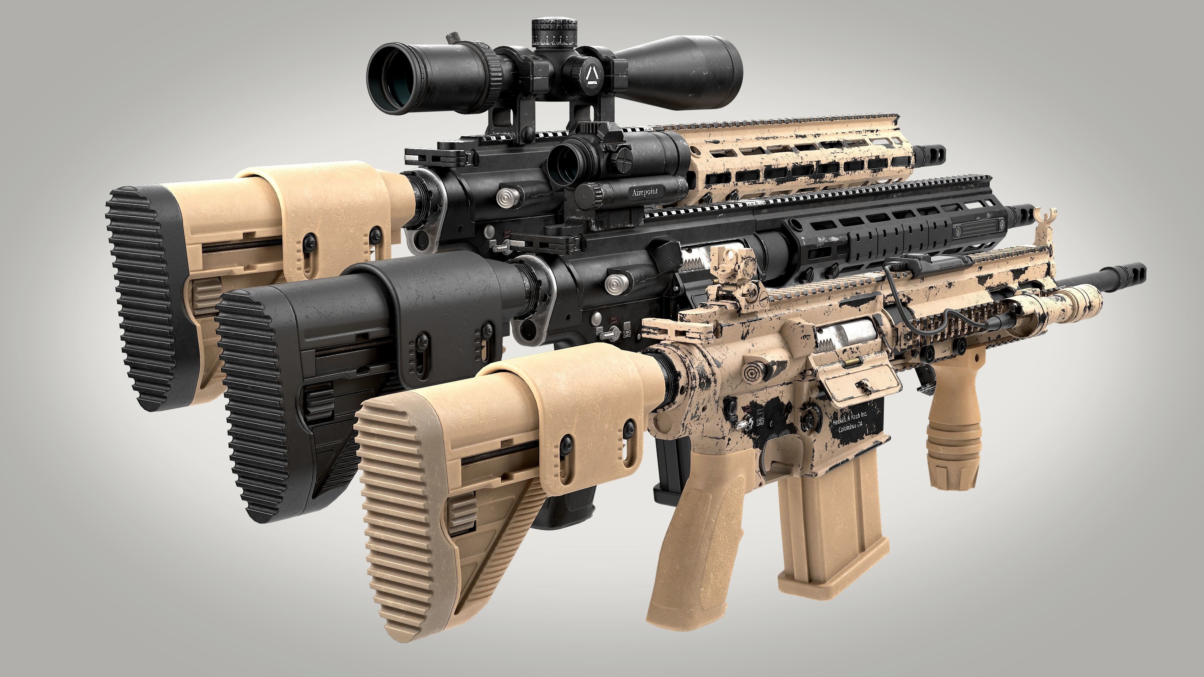 MR 762 Modular Designated Marksman Rifle Low-poly 3D model_4