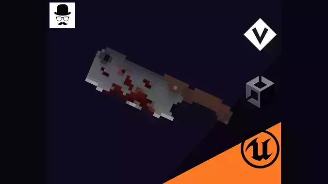 Voxel Chopper Knife Dagger 4 - Lowpoly Weapons Low-poly 3D model
