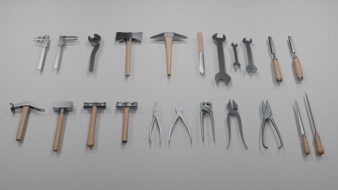 Collection of tools Low-poly 3D model