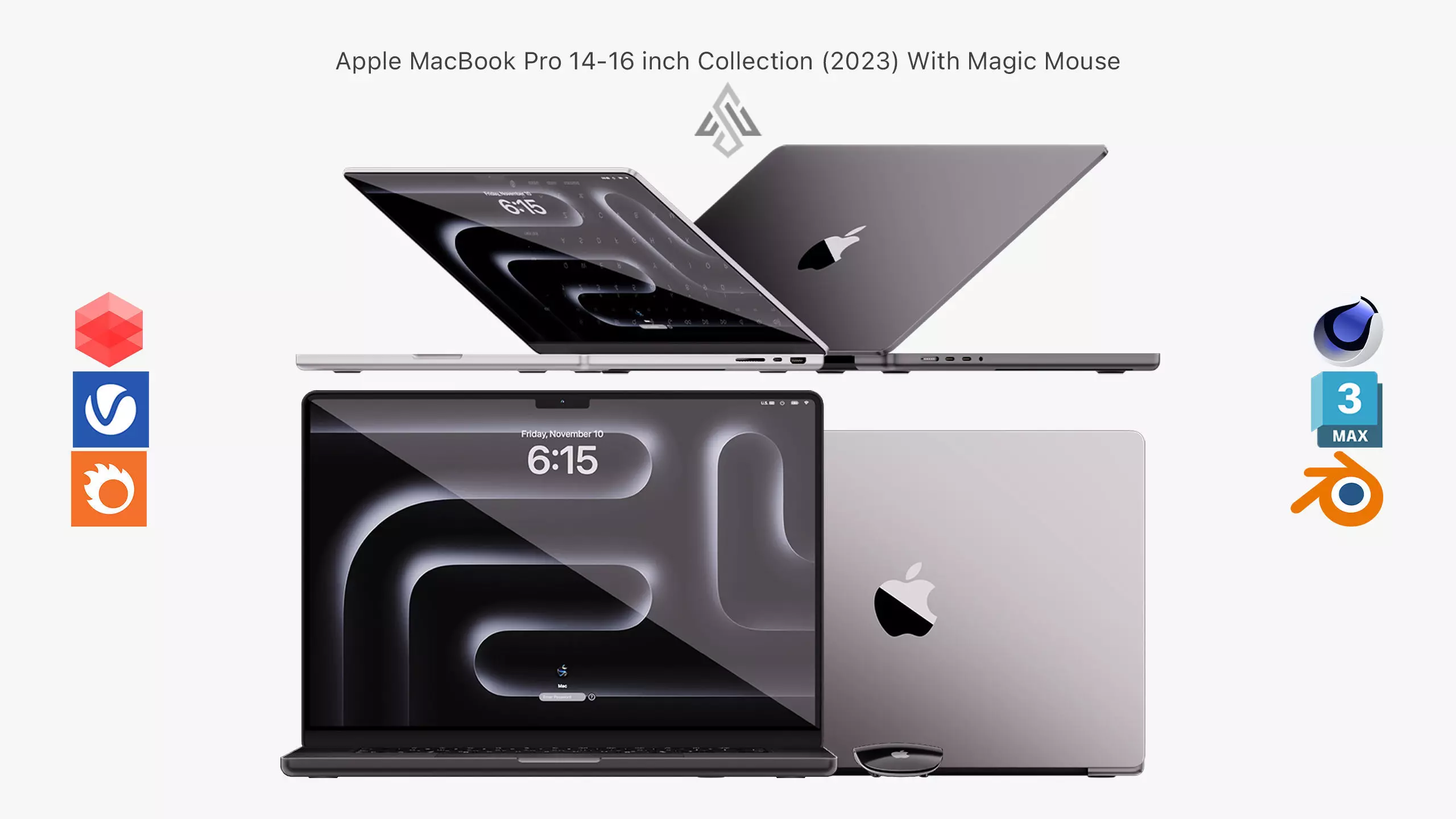 Apple MacBook Pro 14 - 16 inch Collection 2023 With Magic Mouse 3D model_0