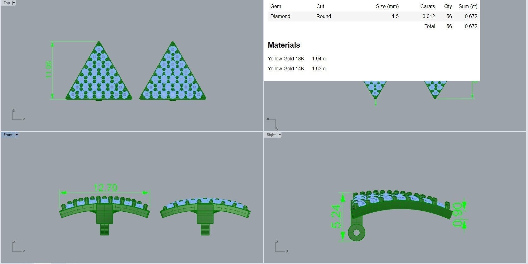 Triangular Diamond Head Light Wt Earrings 3dm stl renders  3D print model_12