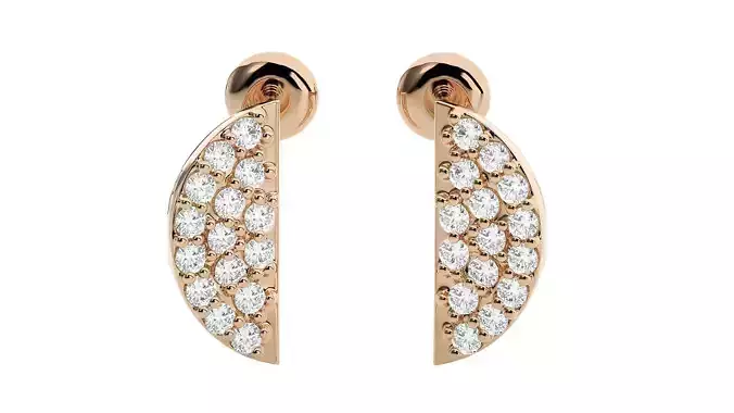 Half Moon Diamond Head Light Wt Earrings 3dm stl renders details