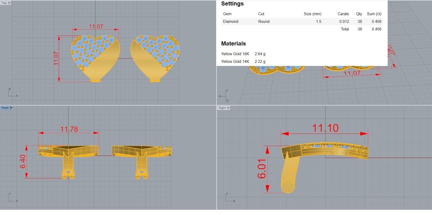 Heart Love Valentine Diamond Head Light Wt Earrings 3dm stl 3D print model_12
