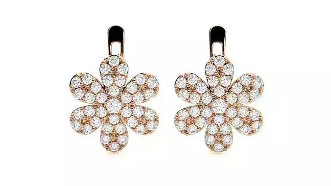 Flower Diamond Head Light Wt Earrings 3dm stl renders details
