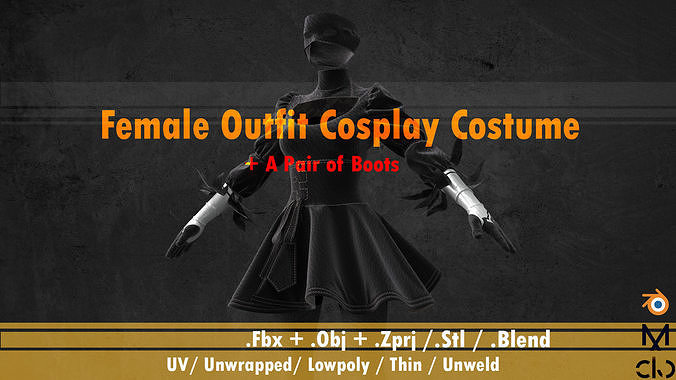Women Outfit Cosplay Costume and leather boots Low-poly 3D model