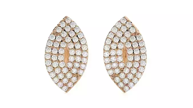 Leaf Diamond Head Light Wt Earrings 3dm stl renders details