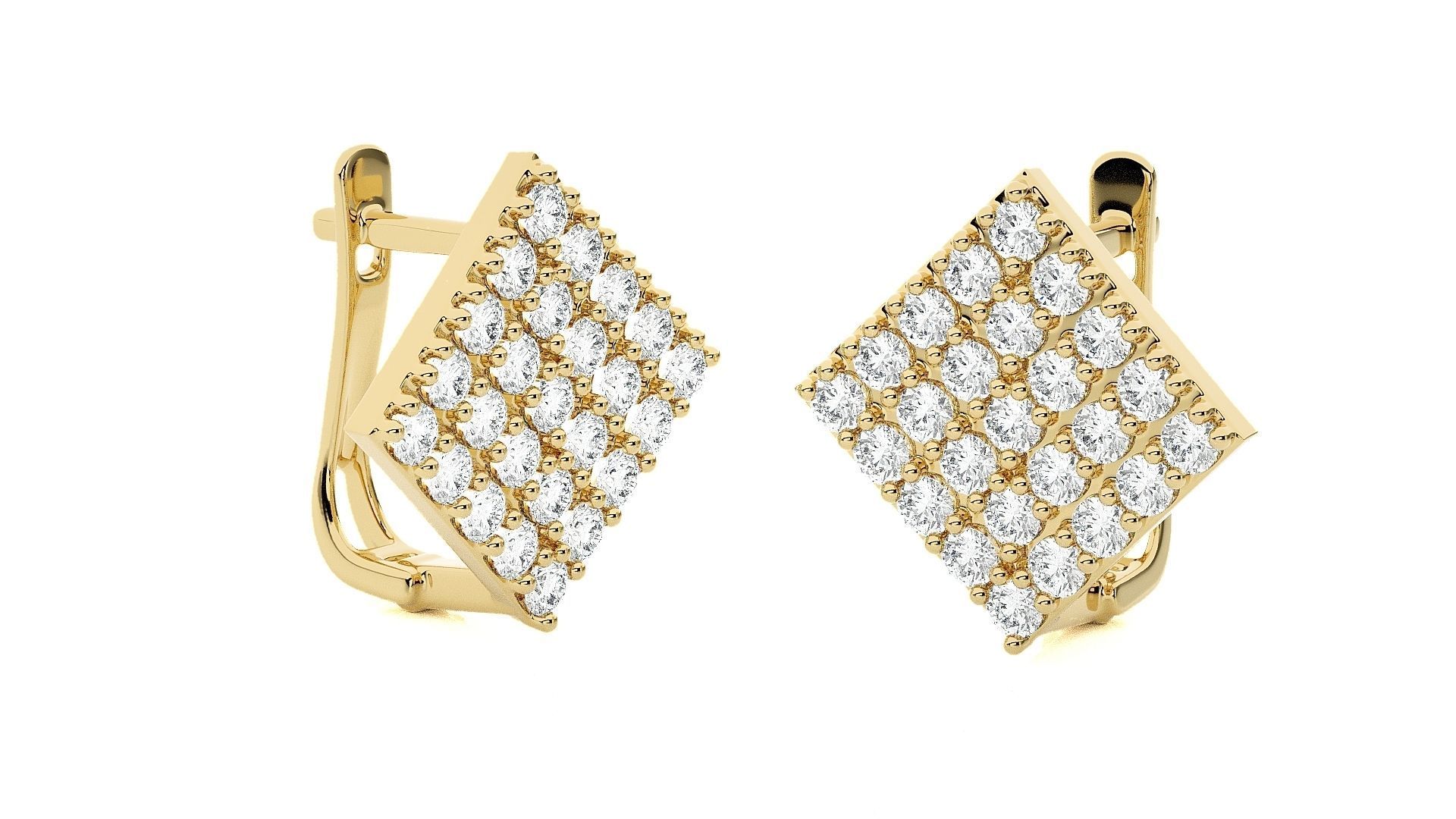 Square Diamond Head Light Wt Earrings 3dm stl renders details 3D print model_11