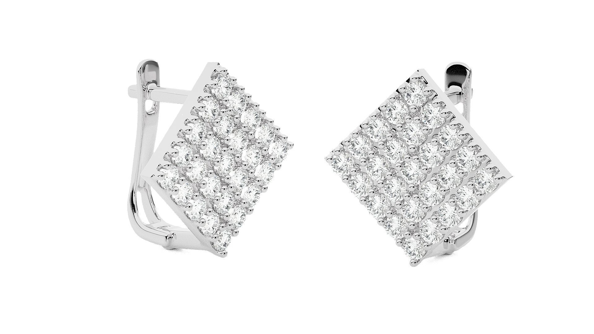 Square Diamond Head Light Wt Earrings 3dm stl renders details 3D print model_8