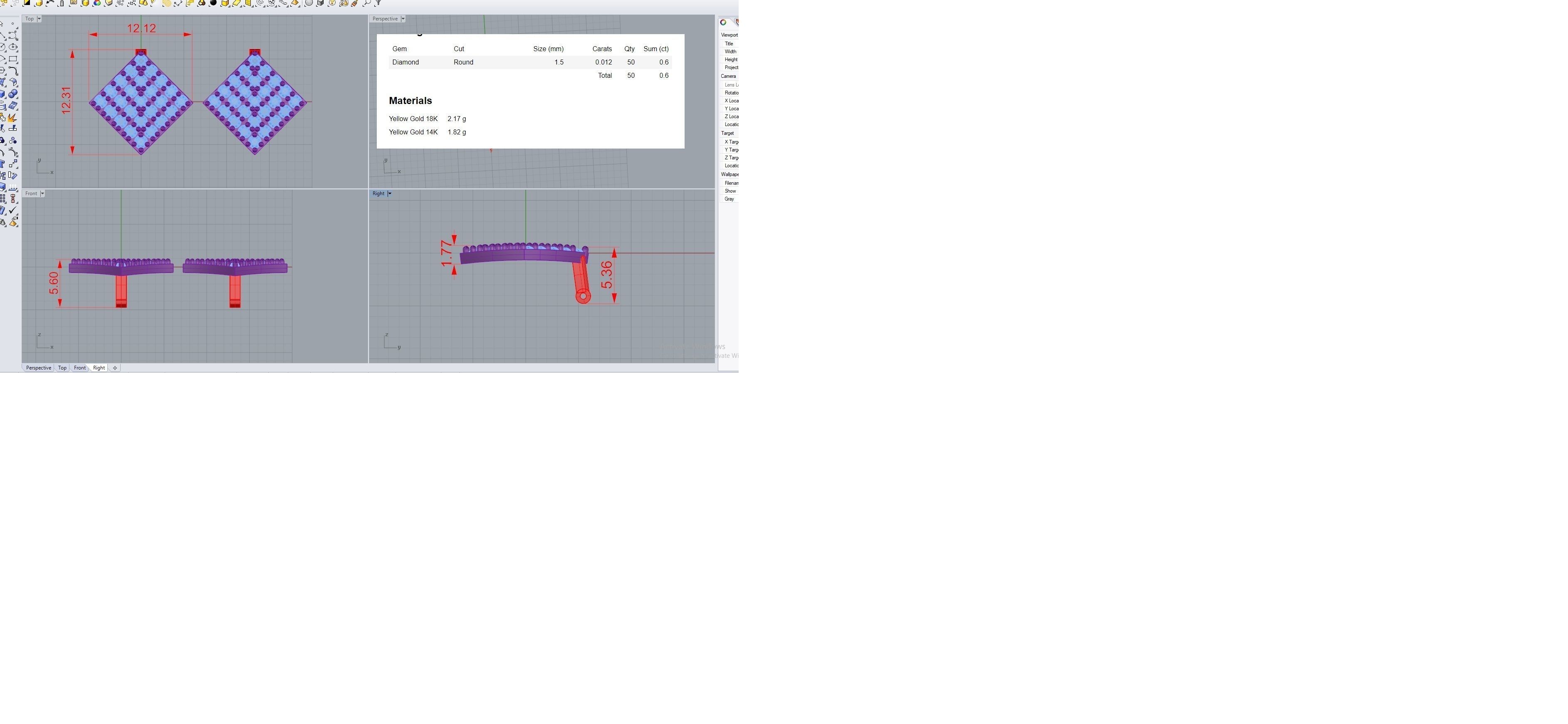 Square Diamond Head Light Wt Earrings 3dm stl renders details 3D print model_12