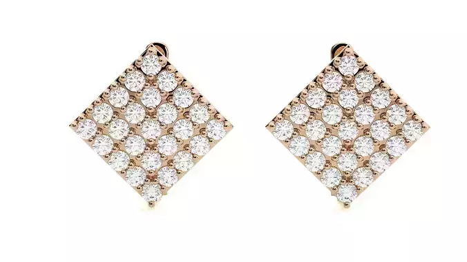 Square Diamond Head Light Wt Earrings 3dm stl renders details