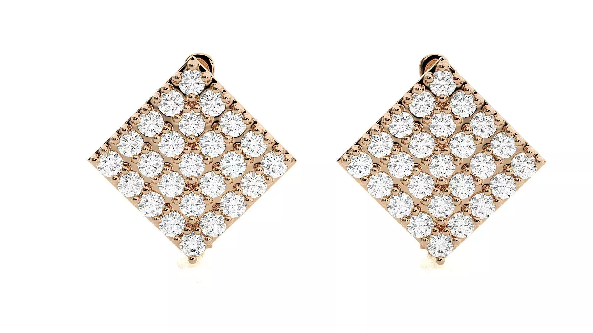 Square Diamond Head Light Wt Earrings 3dm stl renders details 3D print model_0