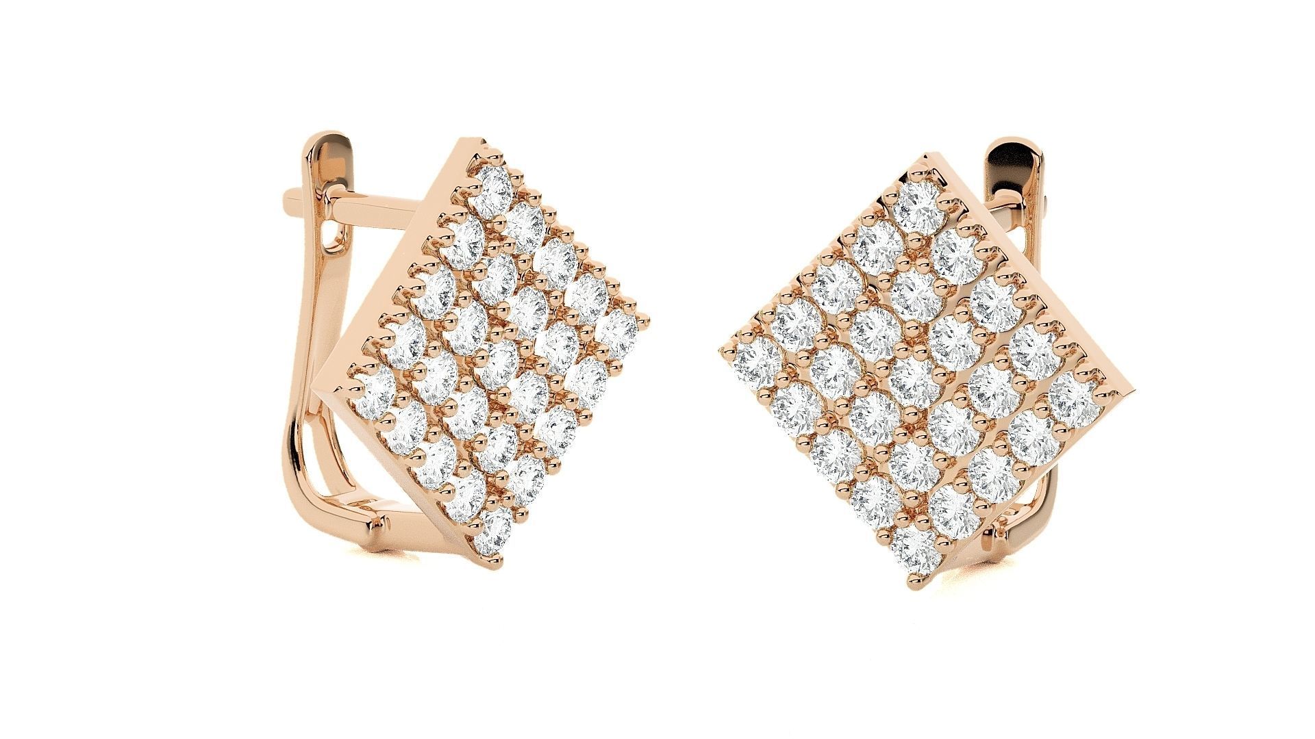 Square Diamond Head Light Wt Earrings 3dm stl renders details 3D print model_5