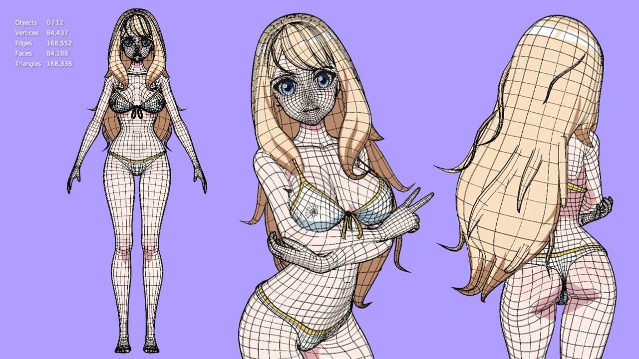 Summer Collection 4 Anime Bikini 3D Characters Low-poly 3D model_27