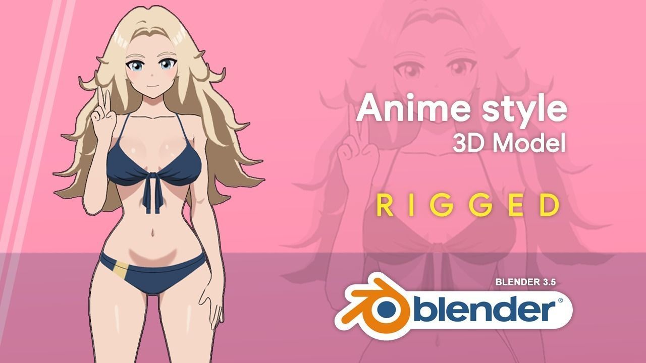 Summer Collection 4 Anime Bikini 3D Characters Low-poly 3D model_13