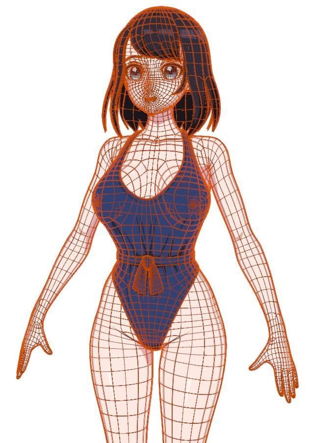 Summer Collection 4 Anime Bikini 3D Characters Low-poly 3D model_38