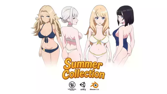 Summer Collection 4 Anime Bikini 3D Characters Low-poly 3D model