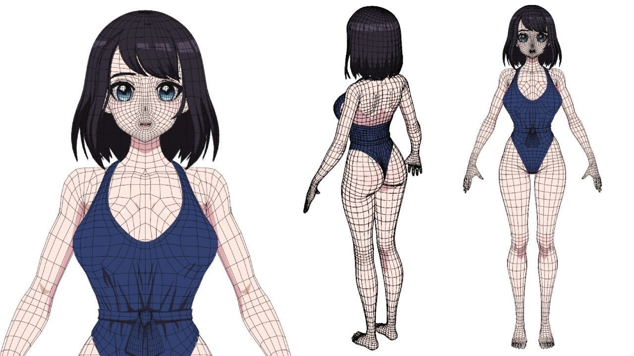 Summer Collection 4 Anime Bikini 3D Characters Low-poly 3D model_36