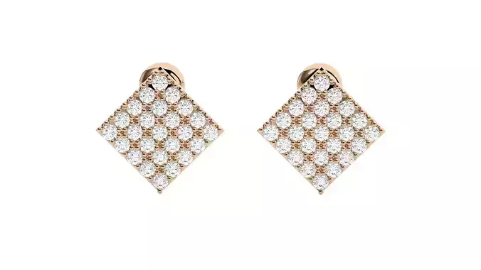 Square Diamond Head Light Wt Earrings 3dm stl renders details