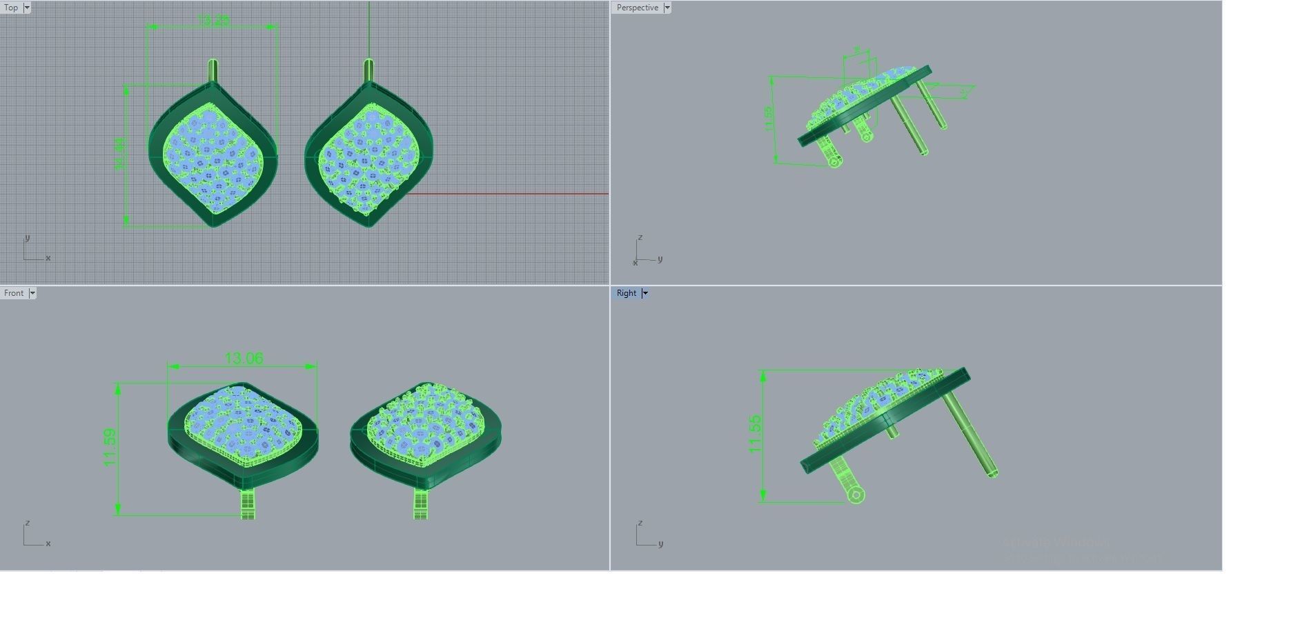 Diamond Head Light Wt Earrings 3dm stl renders details 3D print model_6