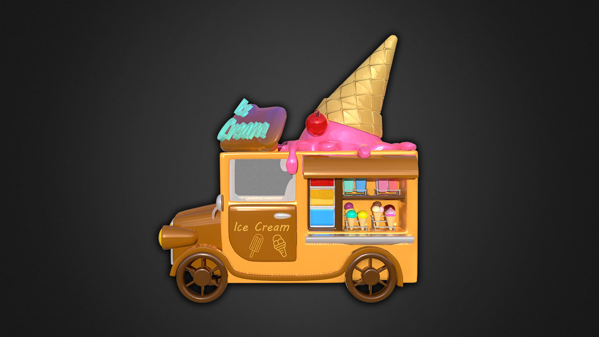 Asset - Cartoons - Food Car Icecream 3D model_6
