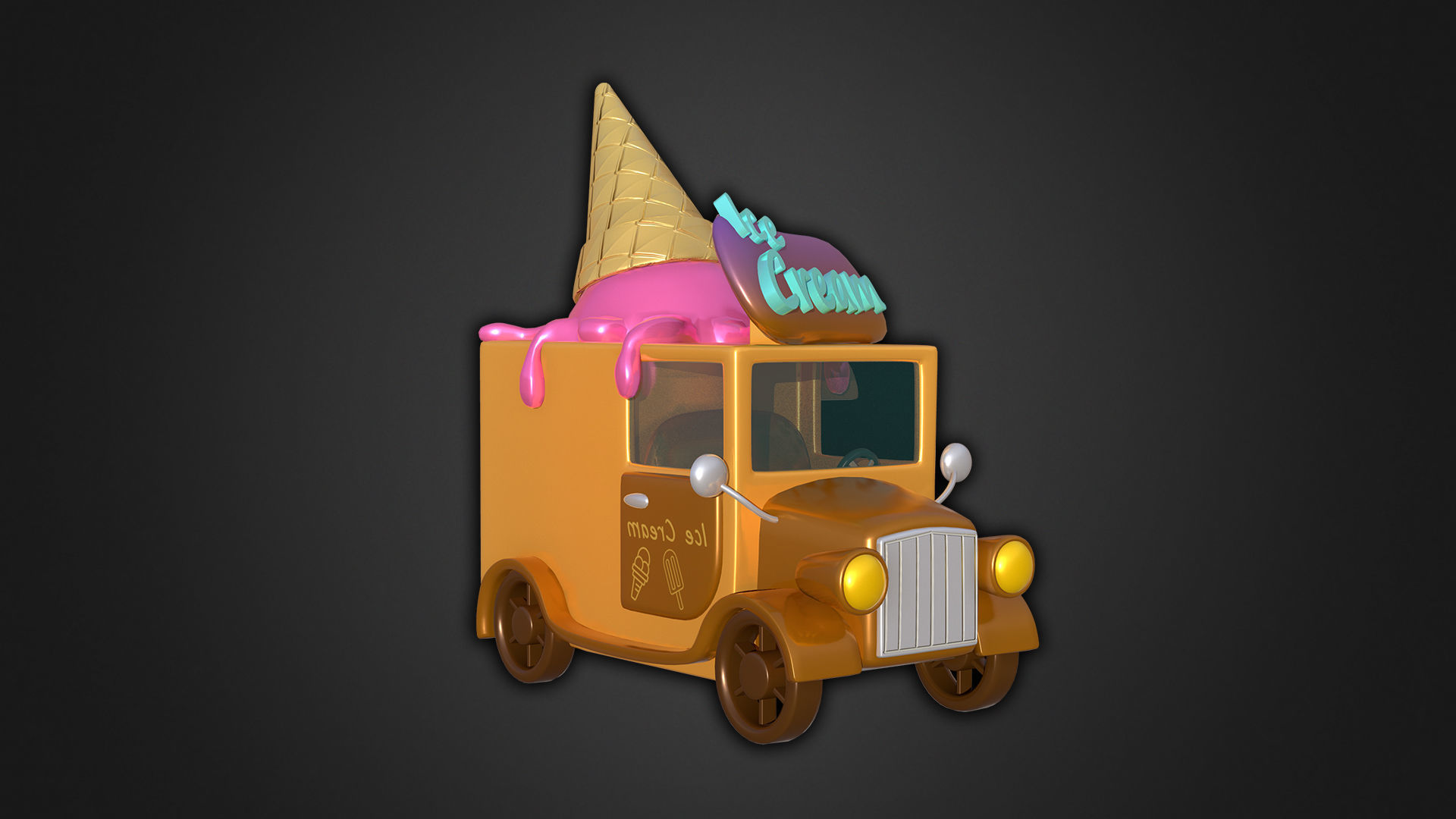 Asset - Cartoons - Food Car Icecream 3D model_2