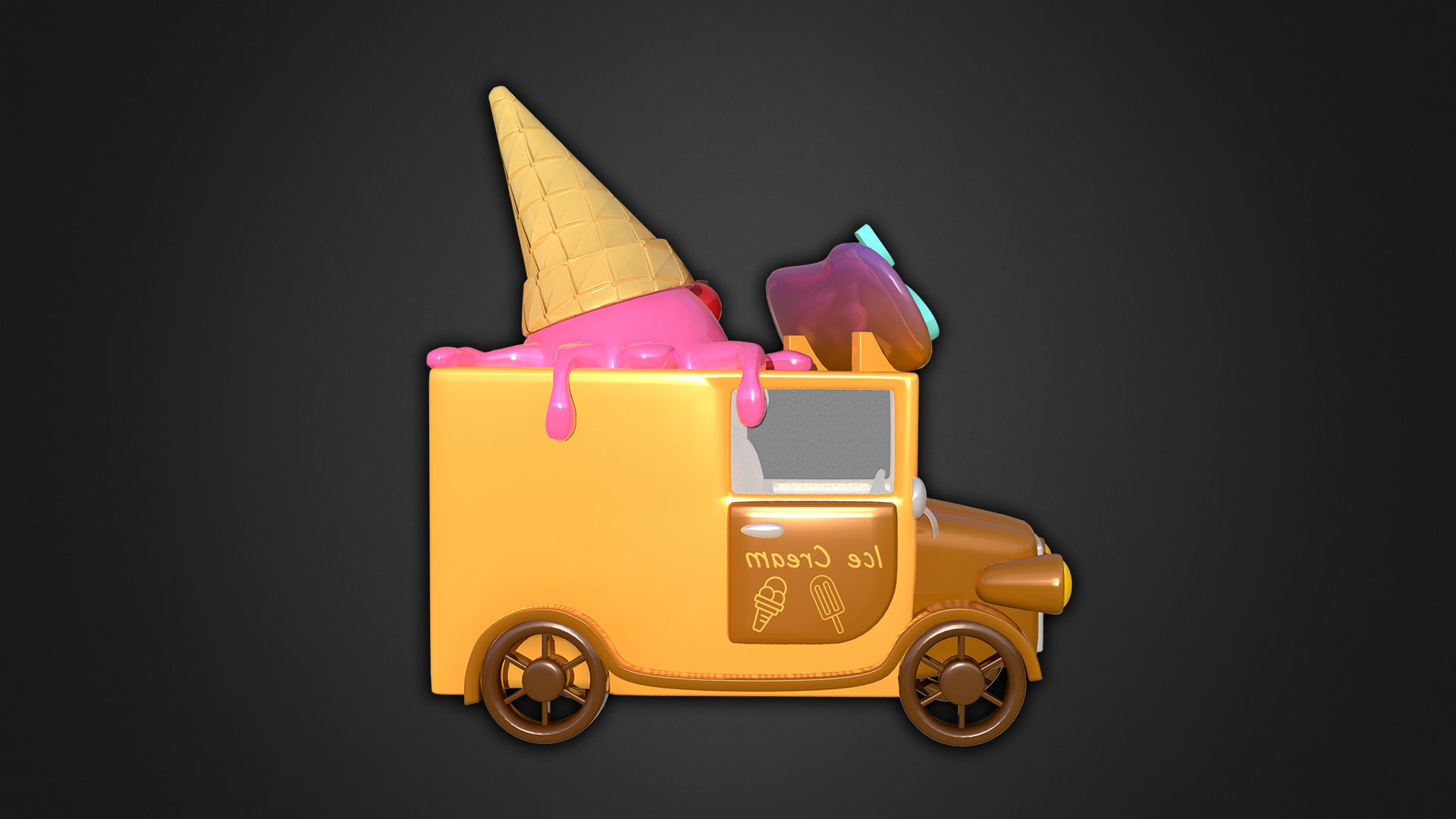 Asset - Cartoons - Food Car Icecream 3D model_10