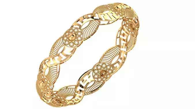 1293 Intertwined Geometric Filigree Bangle 13gm