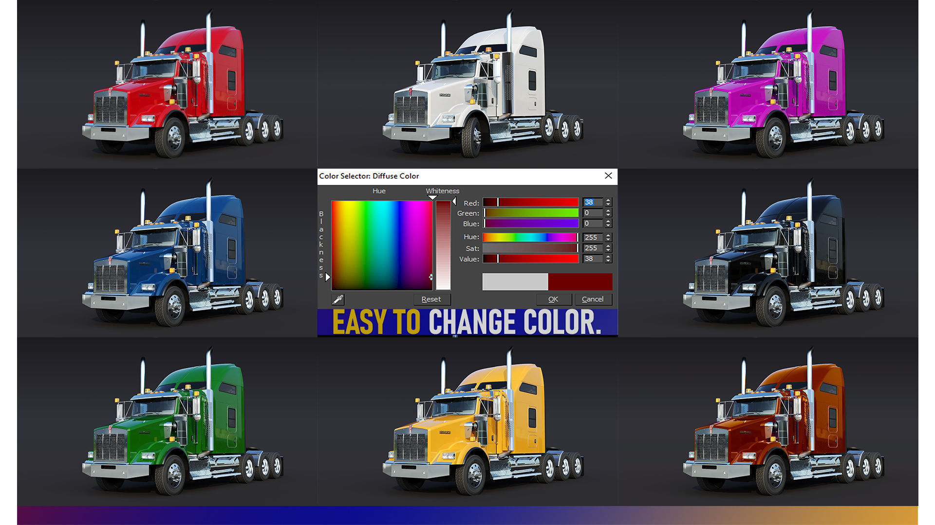 Kenworth T800 Sleeper Semi Truck Low-poly 3D model_40