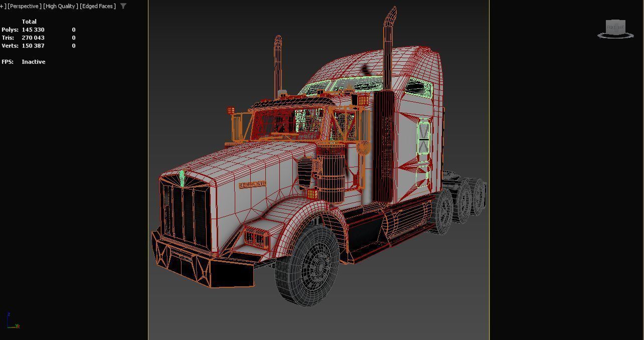 Kenworth T800 Sleeper Semi Truck Low-poly 3D model_57