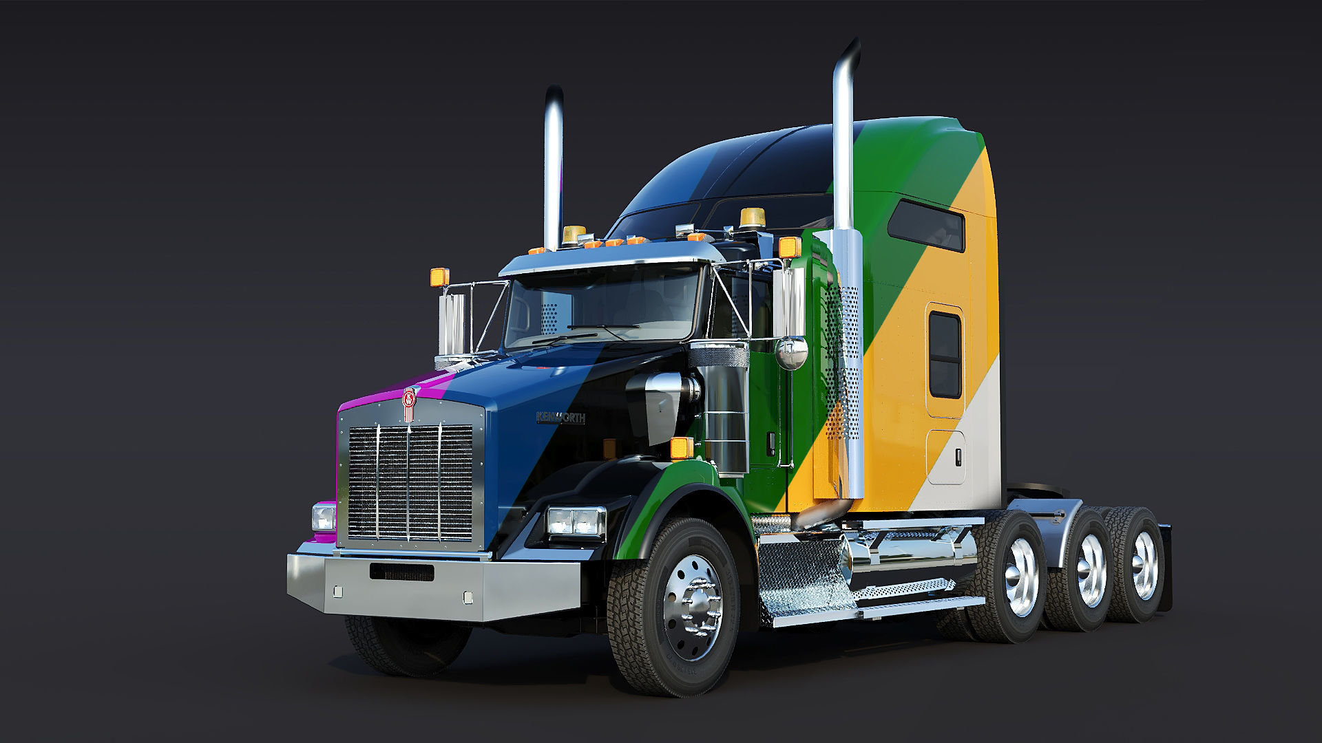 Kenworth T800 Sleeper Semi Truck Low-poly 3D model_41
