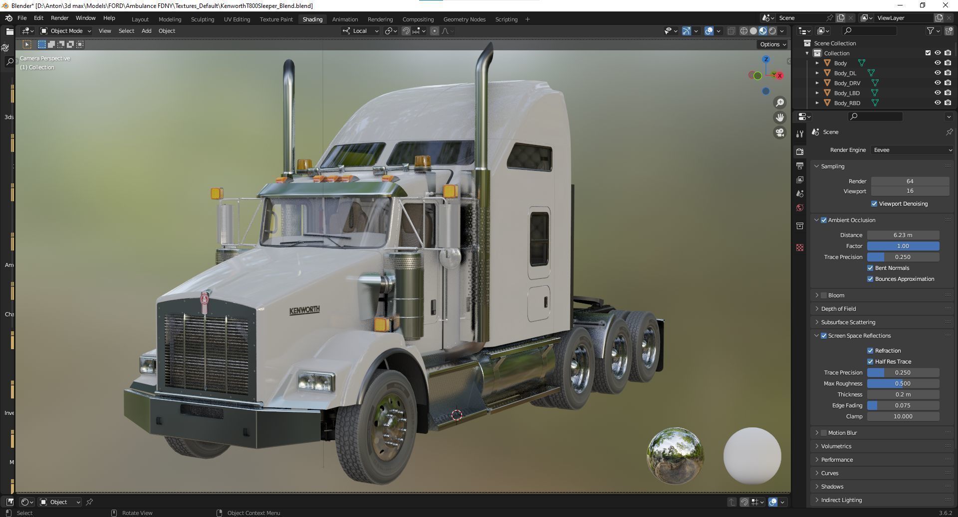 Kenworth T800 Sleeper Semi Truck Low-poly 3D model_55