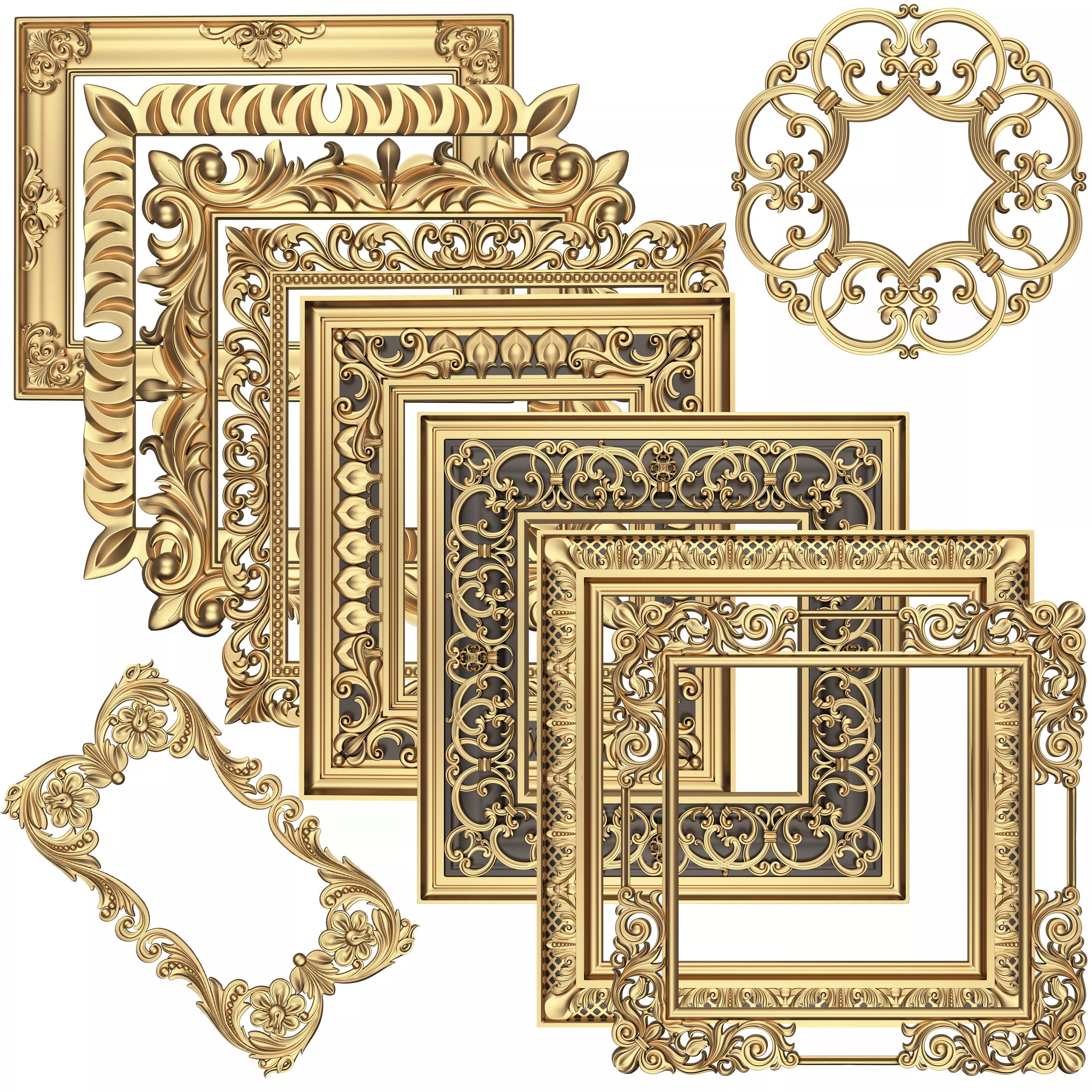 Classic Frame and Mirror Collection 03 Low-poly 3D model_0