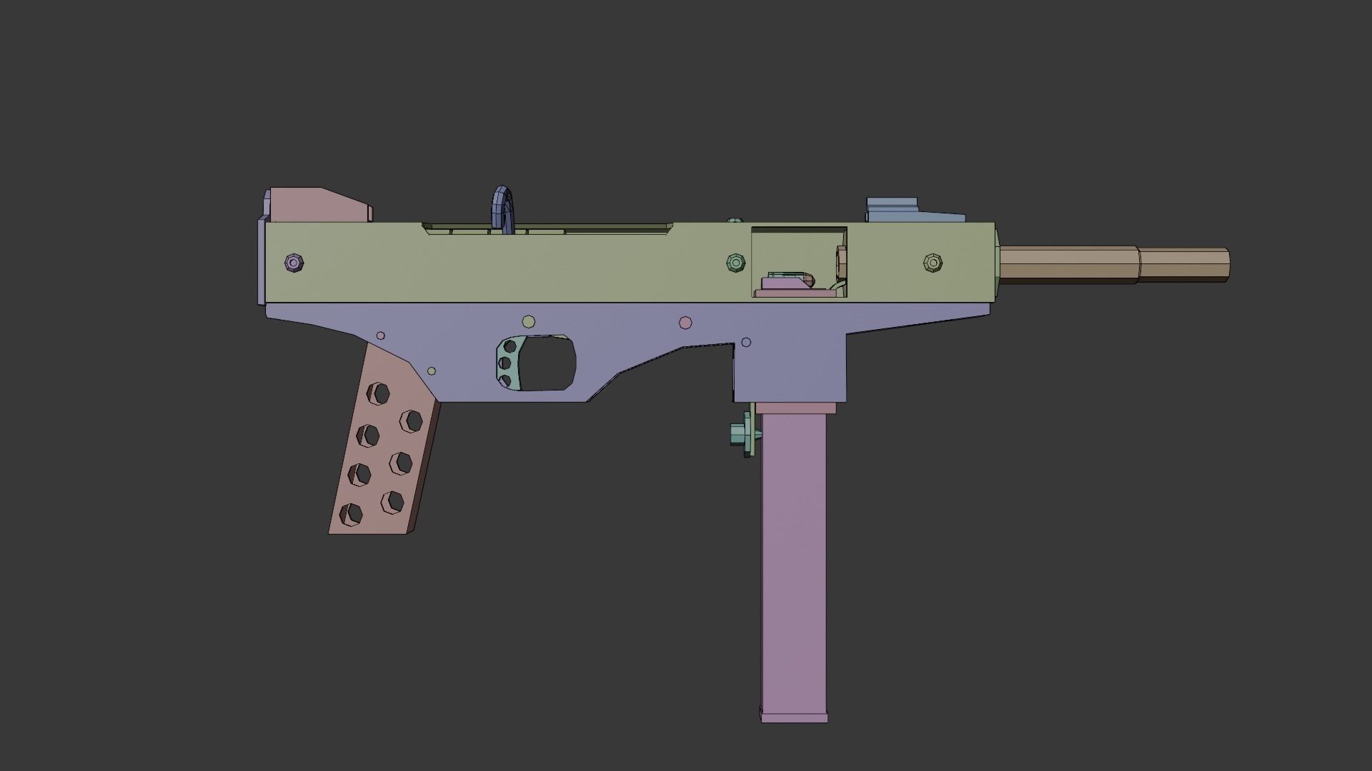 Luty submachine gun Low-poly 3D model_10
