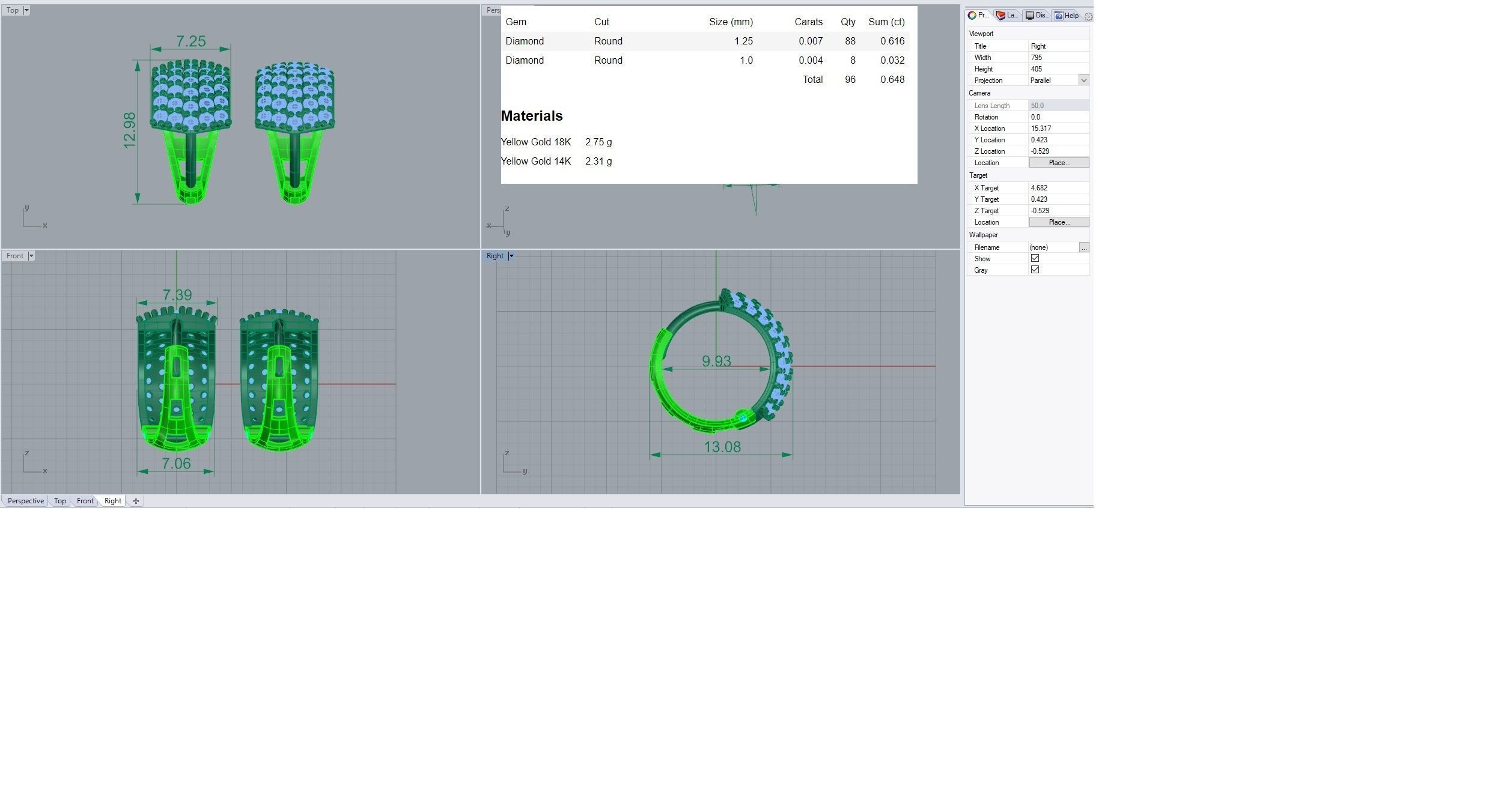 Diamond Head Light Wt Earrings 3dm stl renders details 3D print model_3
