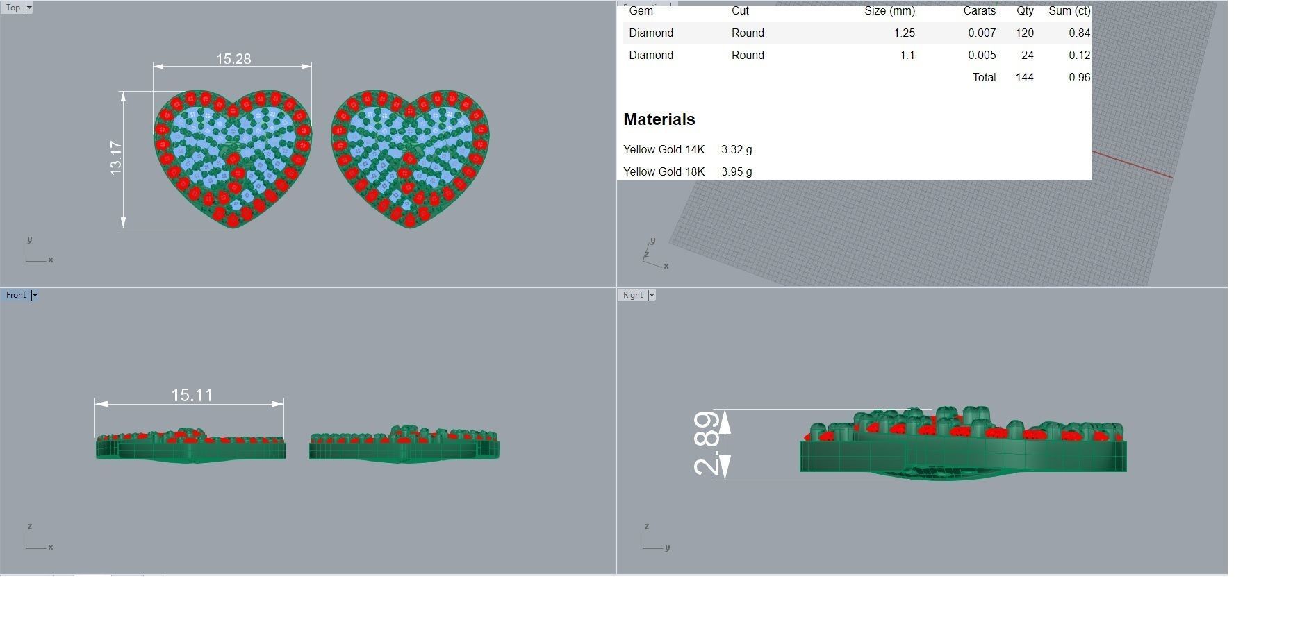 Heart Love Valentine Diamond Head Light Wt Earrings 3dm stl  3D print model_4