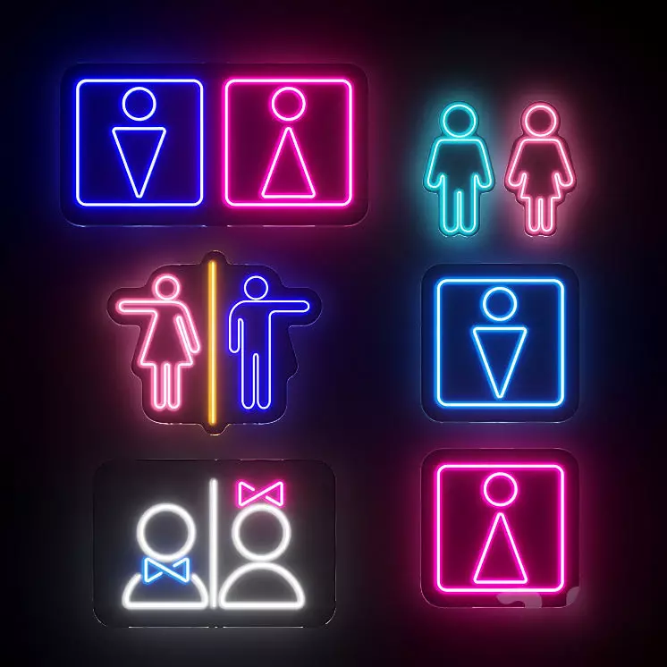 Restroom Toilet WC Neon Signs 3D model_0