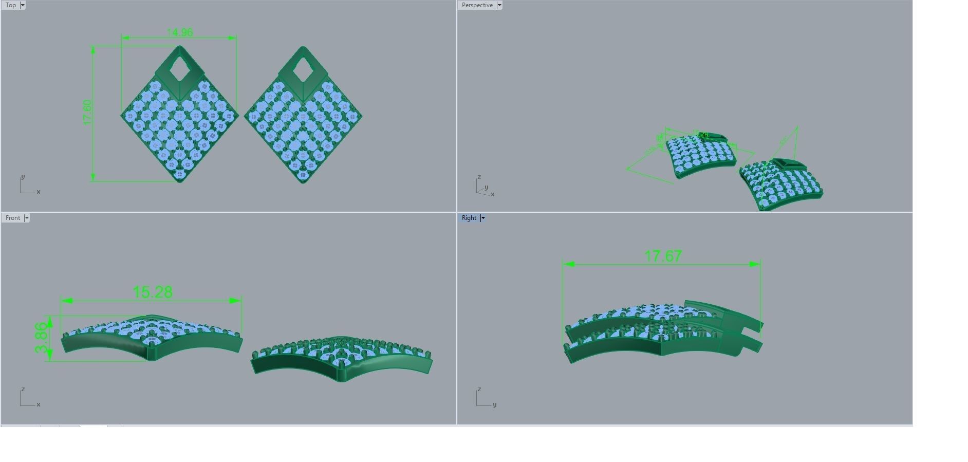 Diamond Head Light Wt Earrings 3dm stl renders details 3D print model_5