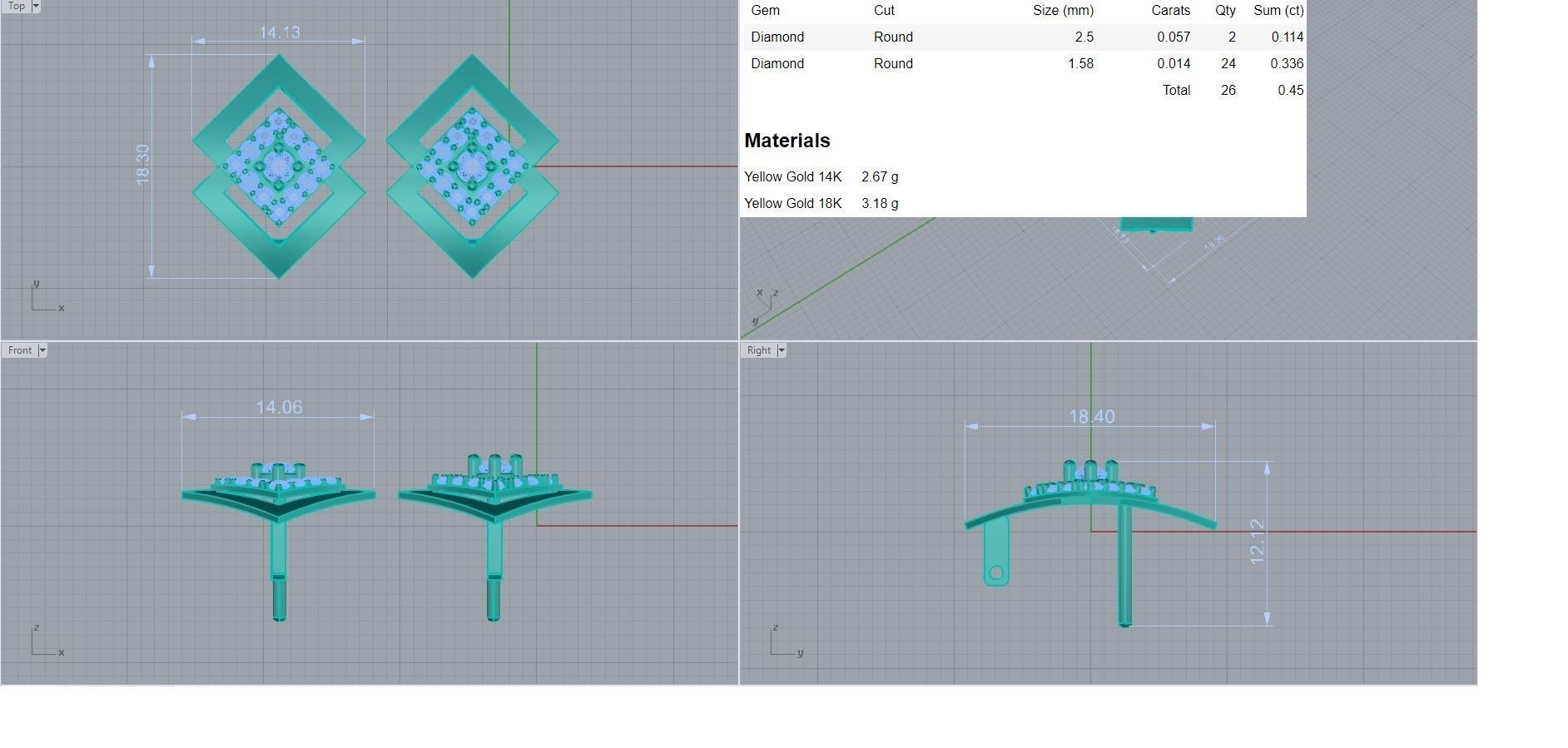 Geometric Diamond Head Light Wt Earrings 3dm stl renders details 3D print model_3