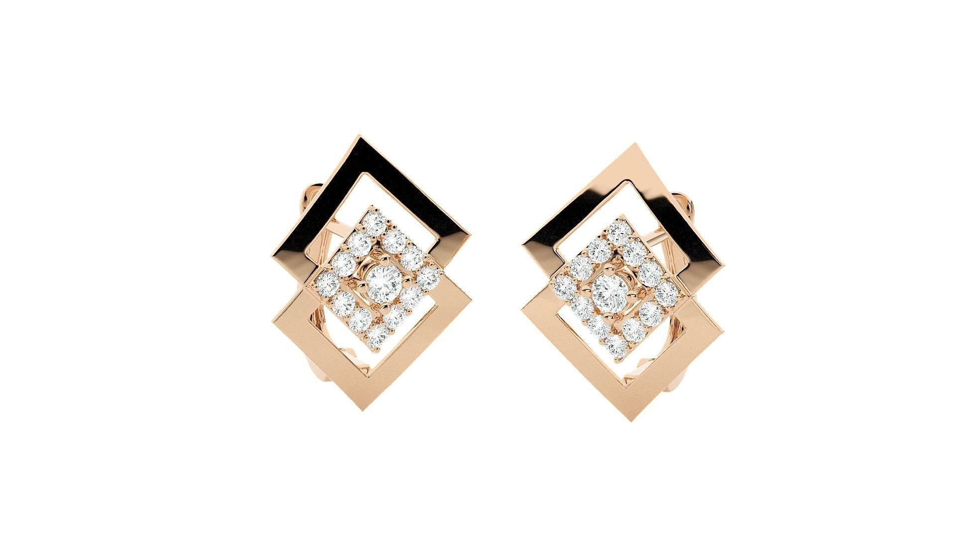 Geometric Diamond Head Light Wt Earrings 3dm stl renders details 3D print model_6