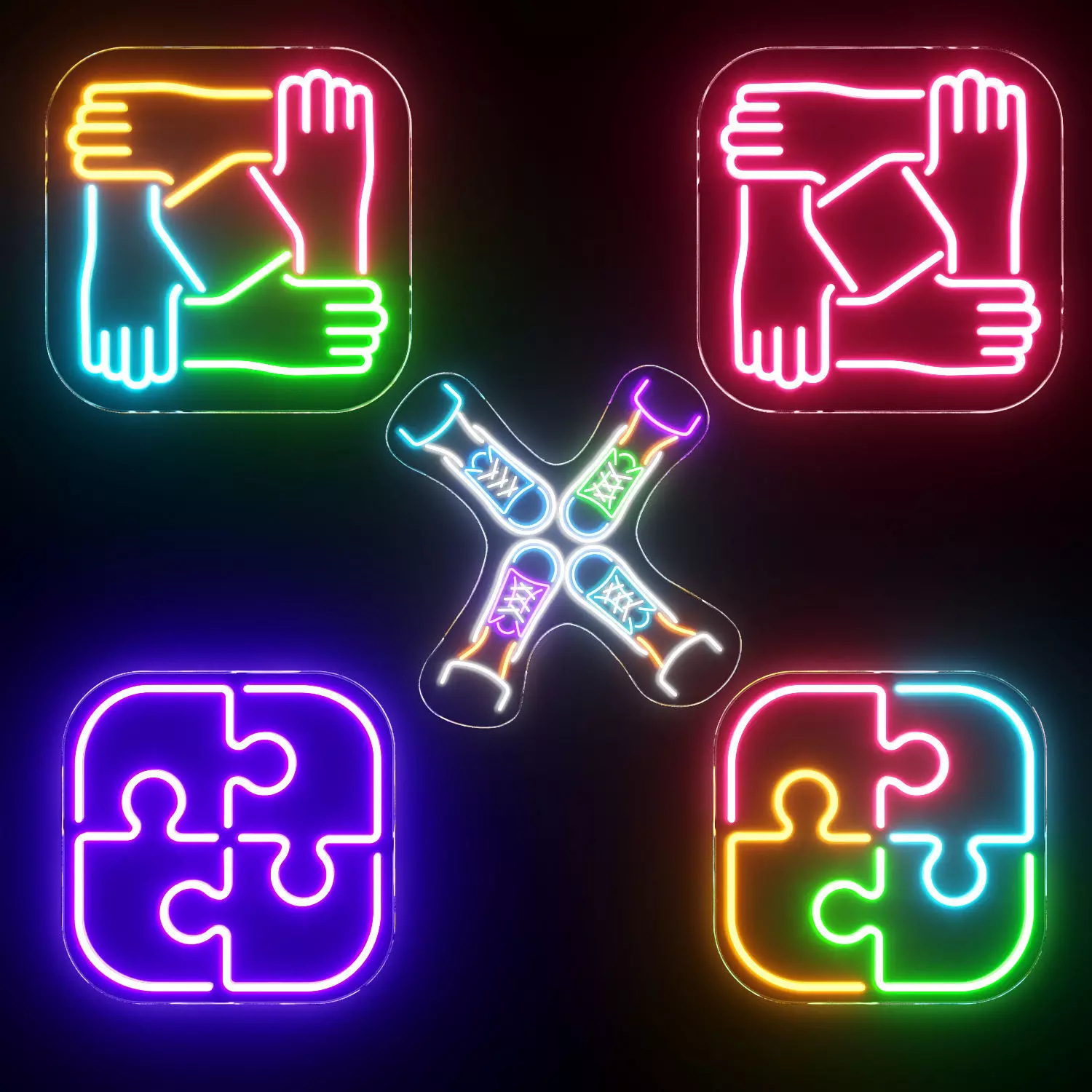 Teamwork Neon Signs 3D model_0