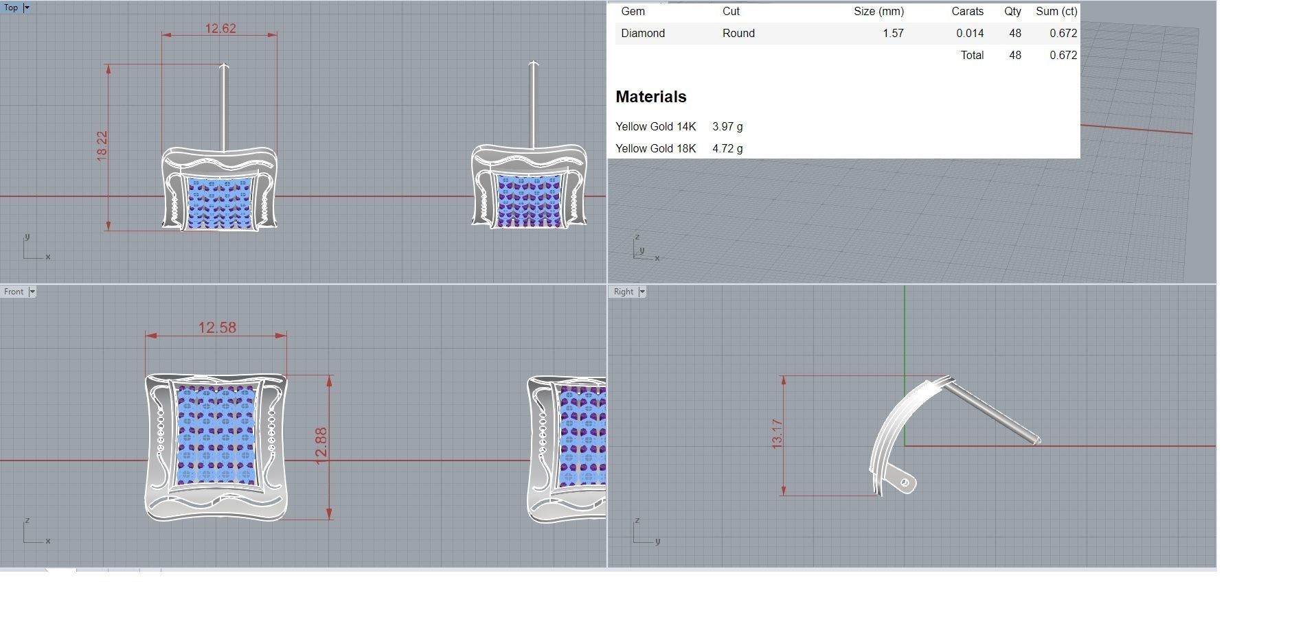 Diamond Head Light Wt Earrings 3dm stl renders details 3D print model_4