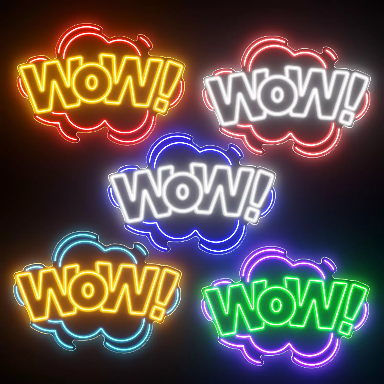 Wow Neon Sign 3D model_0