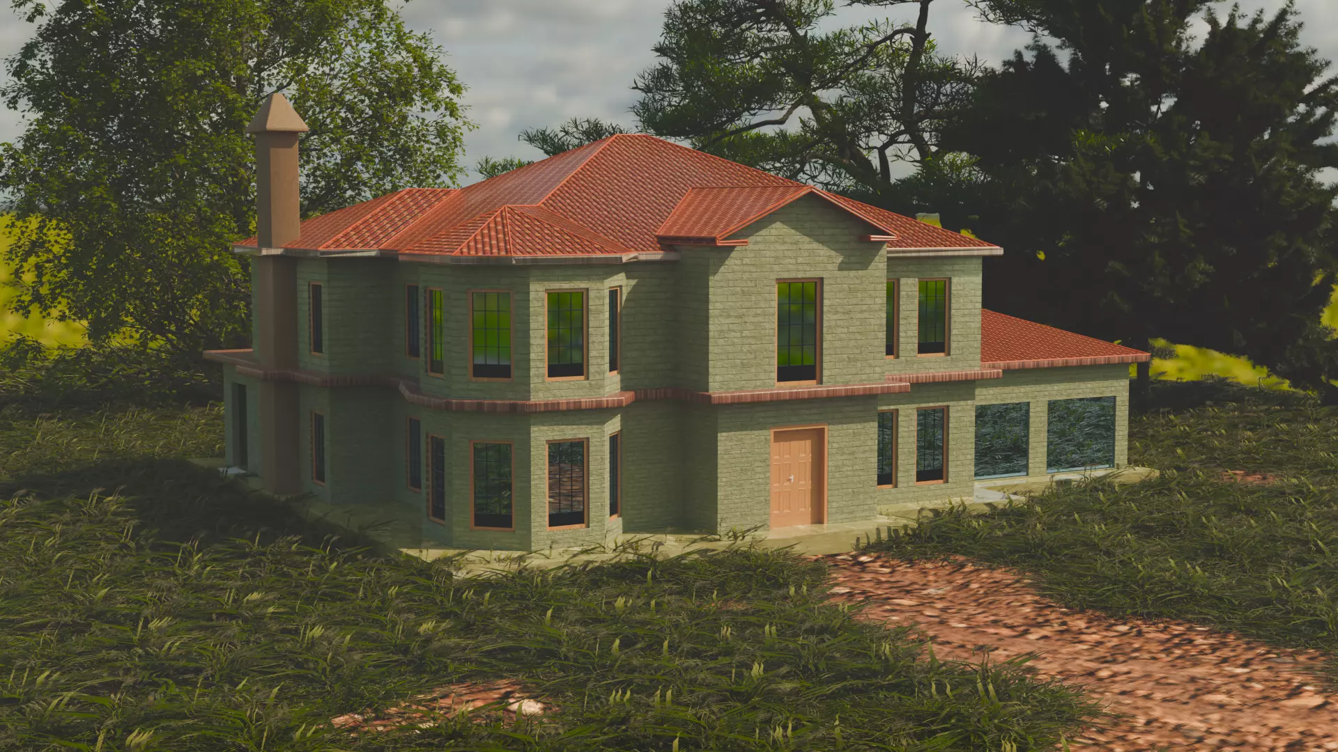 architecture two floor house Free low-poly 3D model
