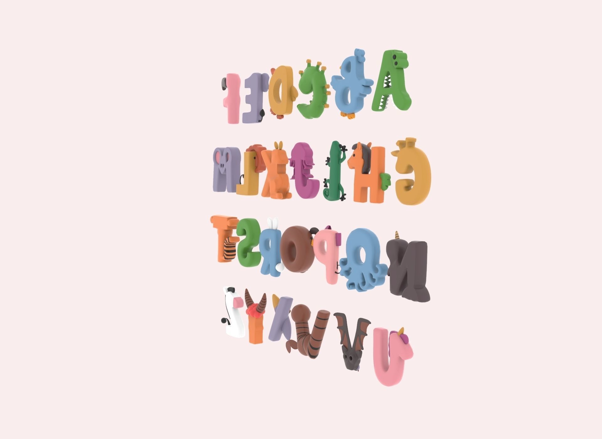 Cartoon Animal Alphabet v002 Low-poly 3D model_10