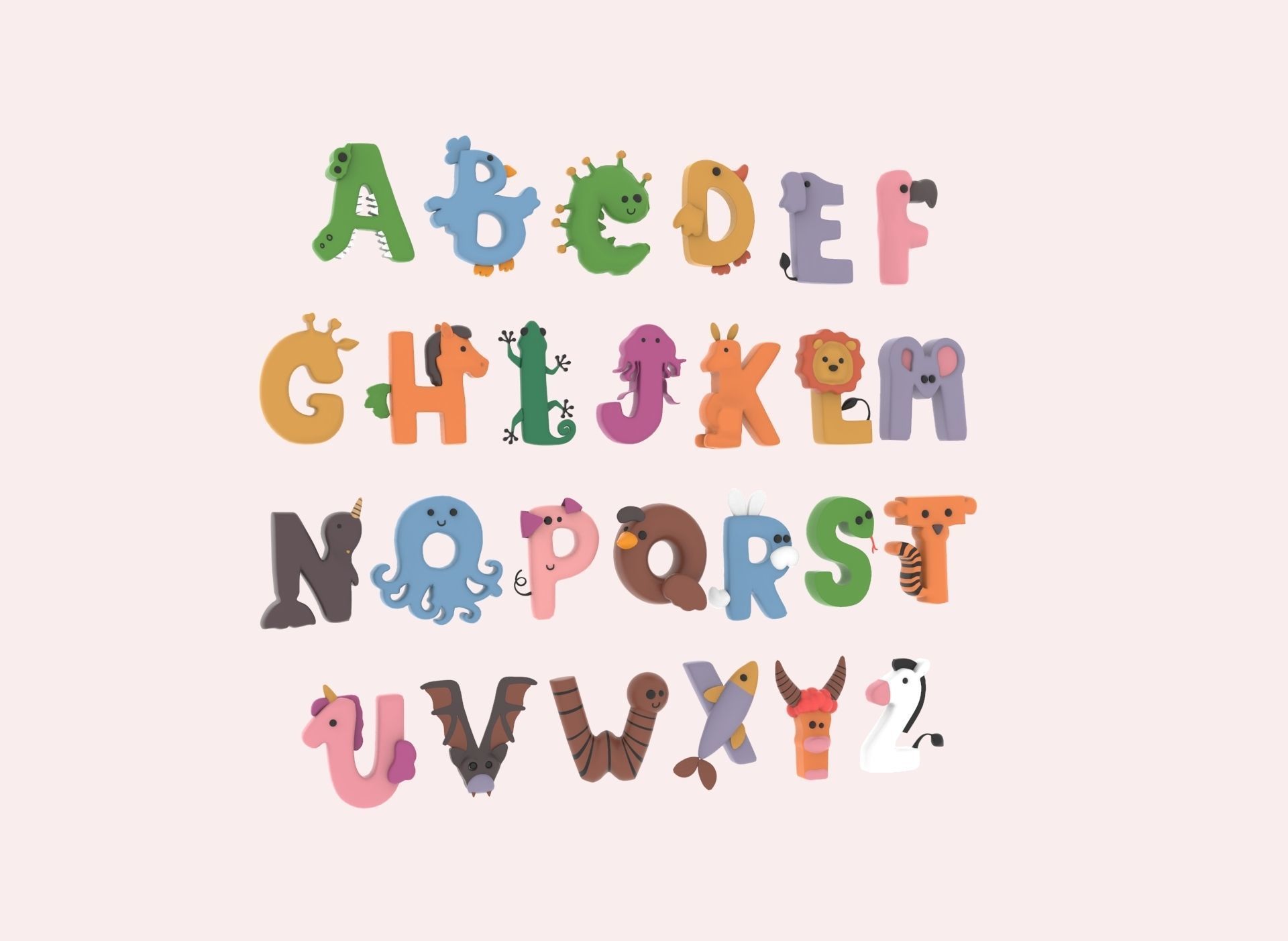 Cartoon Animal Alphabet v002 Low-poly 3D model_3