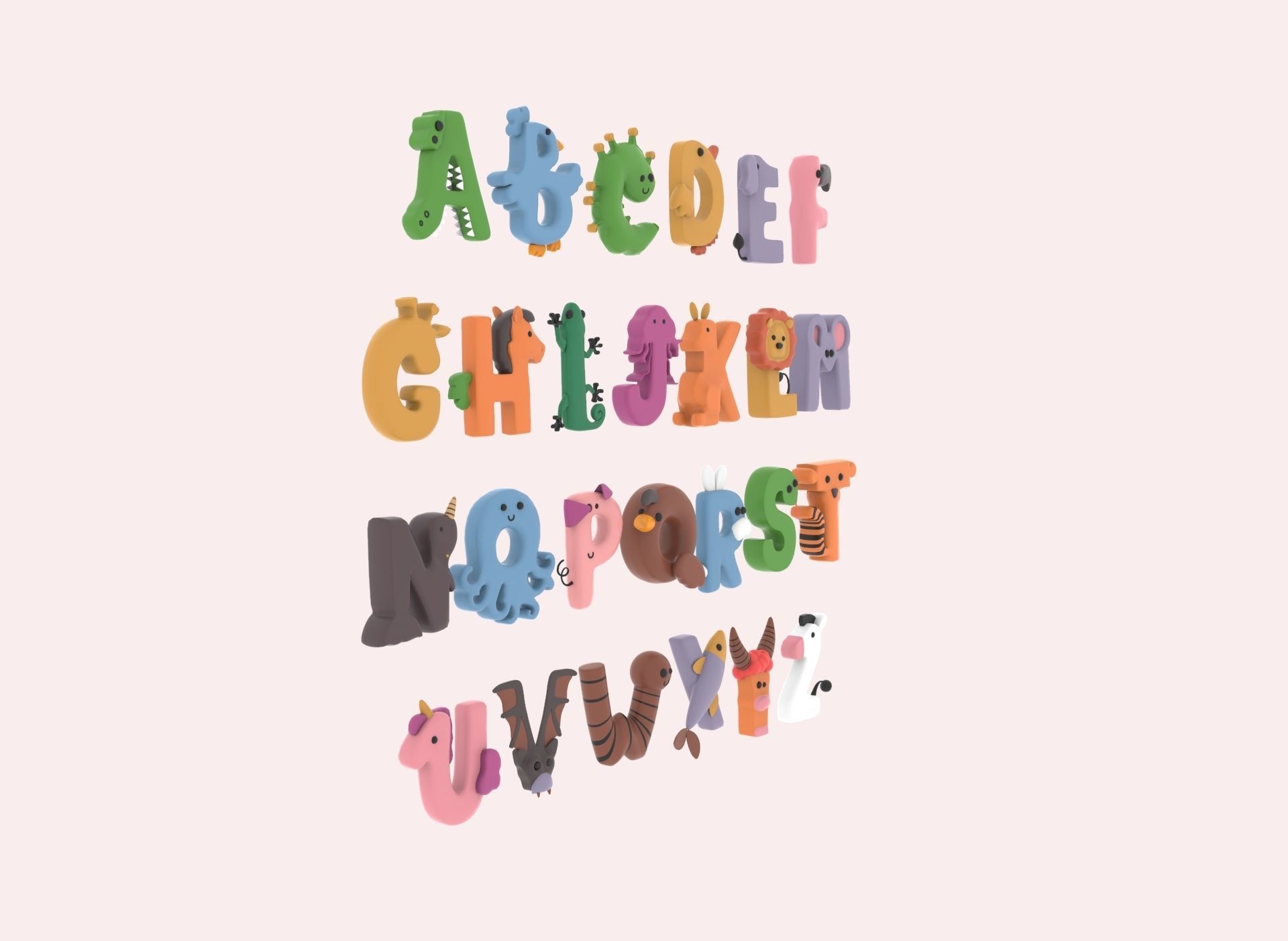 Cartoon Animal Alphabet v002 Low-poly 3D model_5