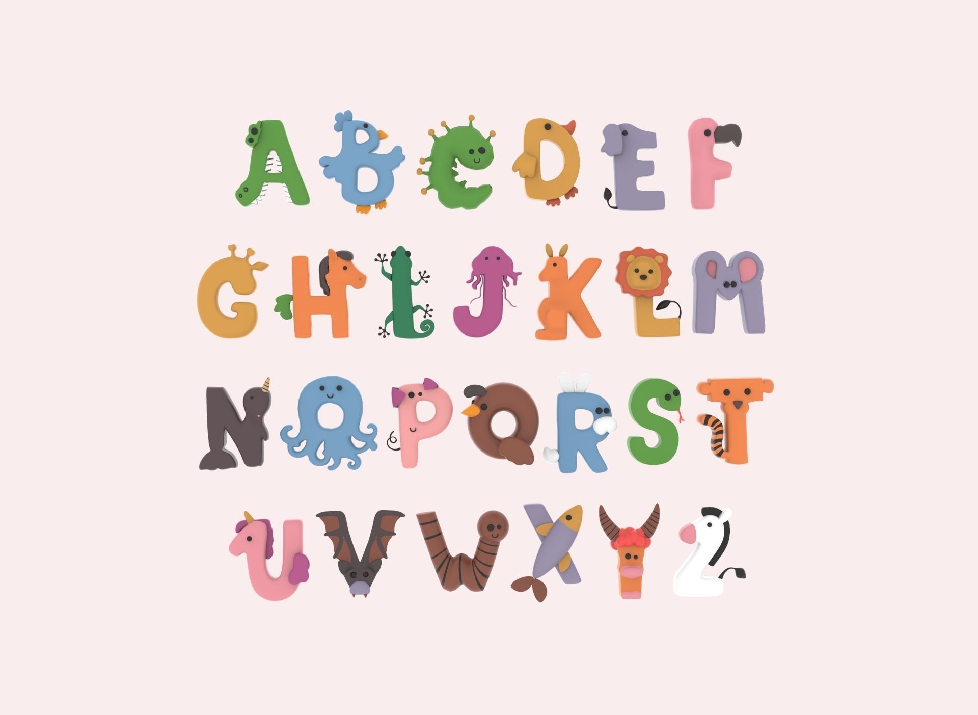 Cartoon Animal Alphabet v002 Low-poly 3D model_2