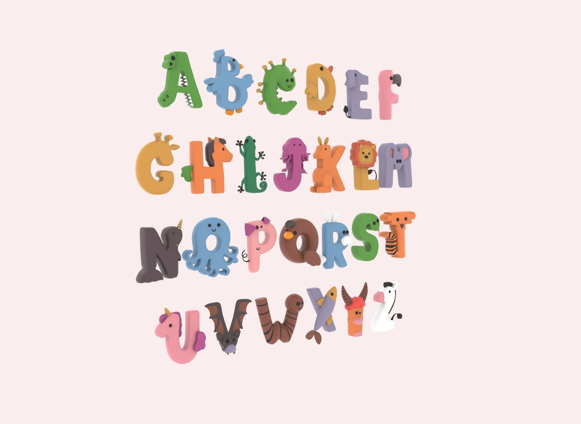 Cartoon Animal Alphabet v002 Low-poly 3D model_4