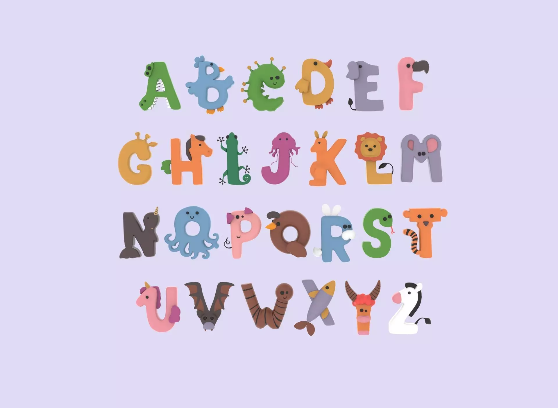 Cartoon Animal Alphabet v002 Low-poly 3D model_0